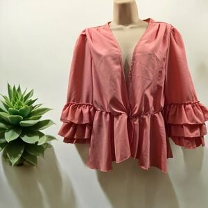 Chic Ruffle Sleeve Blouse in Pink